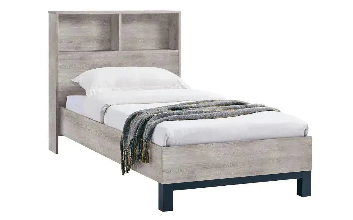 Bali Grey Oak Wooden Bookcase Ottoman Storage Bed